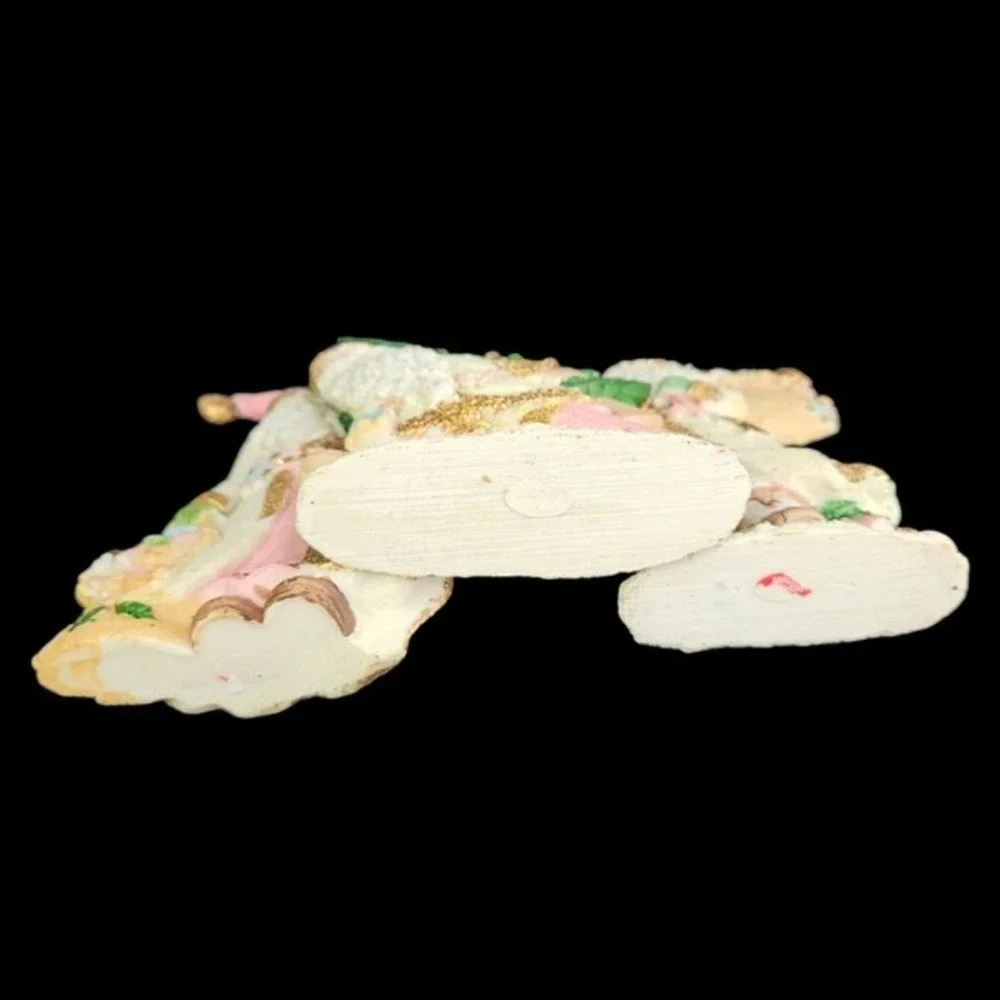 Victorian Santa Claus Figurines Sparkly Christmas Set of 3 Pink‎ Ceramic Vintage